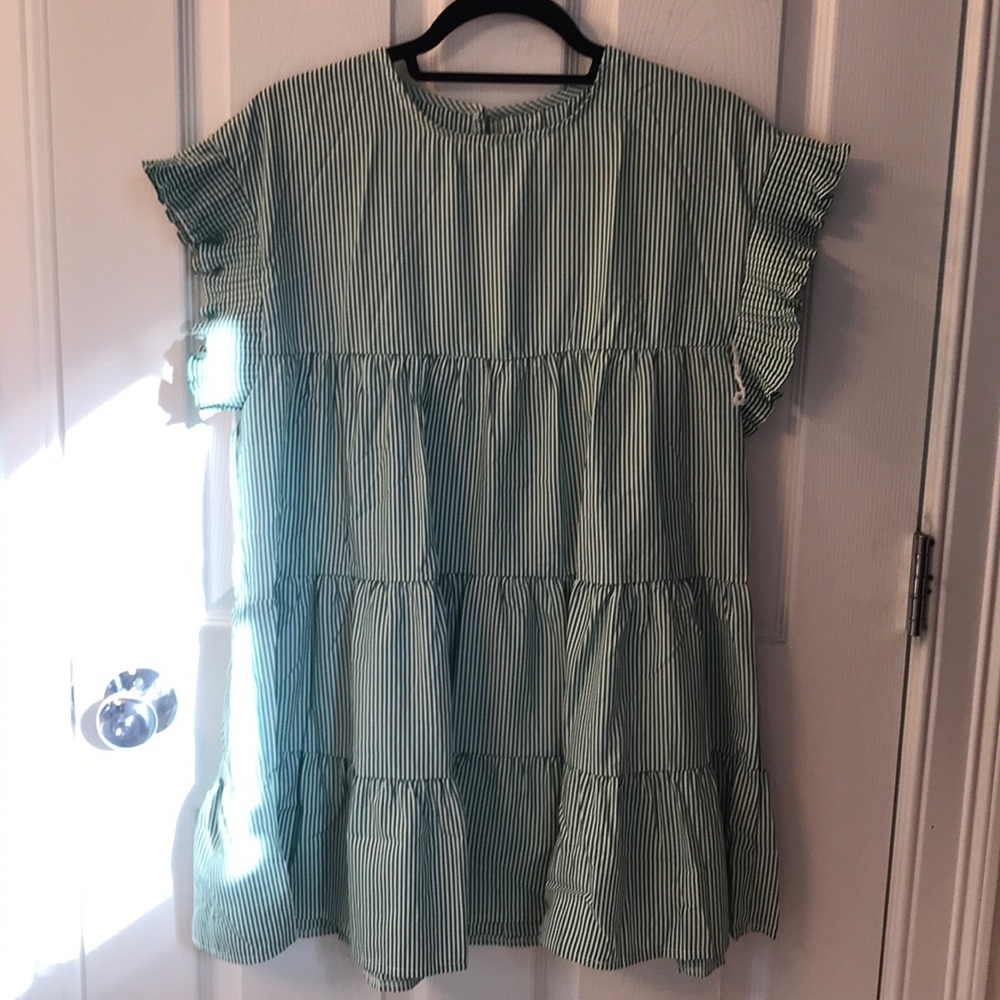 Green and White Striped Babydoll Dress